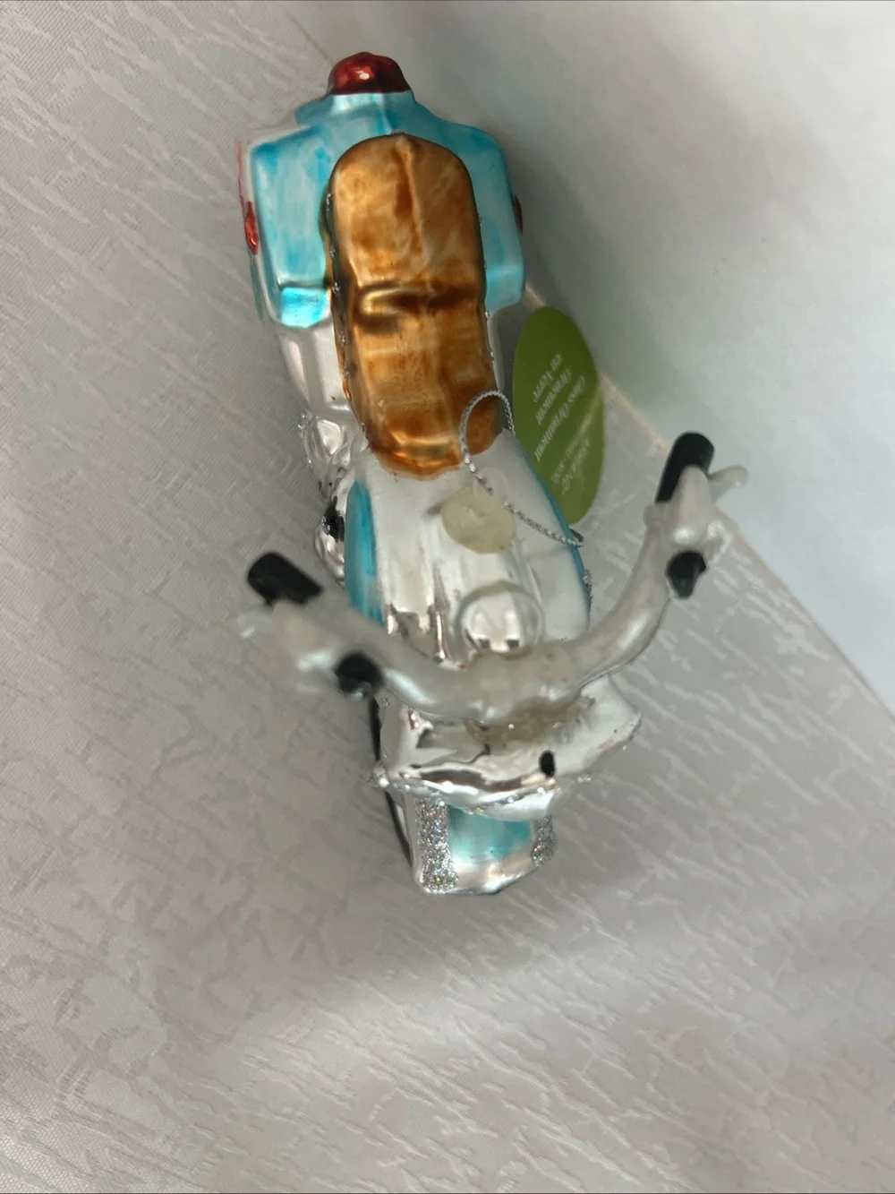 Ashland Silver and Turquoise Glass Motorcycle Ornament with Floral Accent